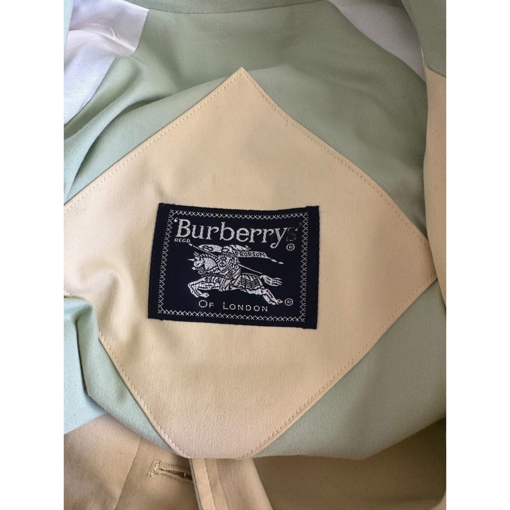 Vintage Burberrys' Mint Sage Green Mac Trench Coat Size 12L w/ Hanger & Dust Bag - Picture 7 of 11
